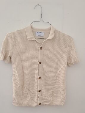 Old Navy Cream Short-Sleeve Button-Front Knit Shirt